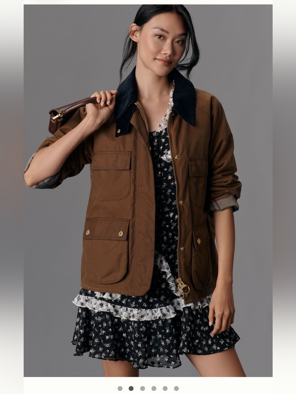 Barbour Beige and Black Tartan Lined Jacket with Brown Trim